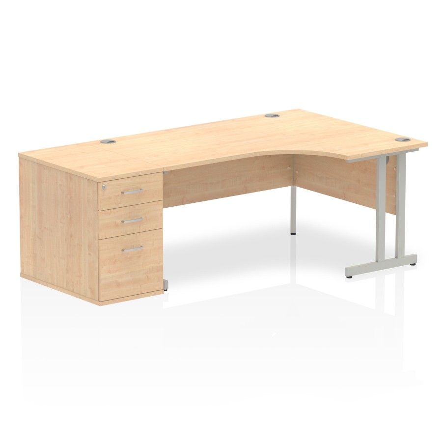 Rayleigh Ergonomic Corner Desk With 800mm Deep Pedestal - Cantilever Frame